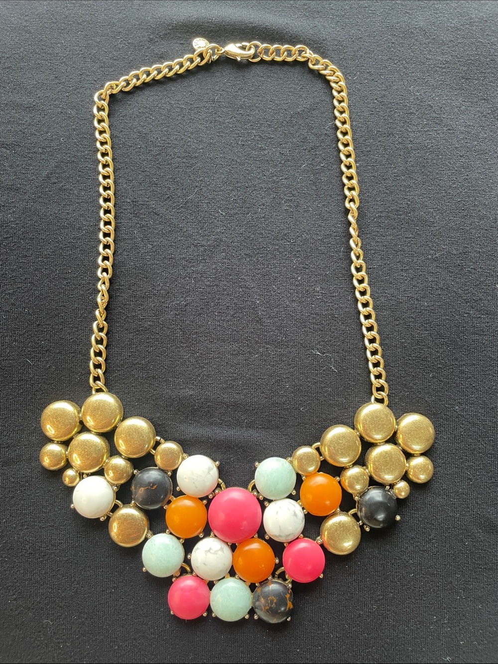 J Crew Statement Multicolor Bib Necklace - Gold Chain - Picture 2 of 4